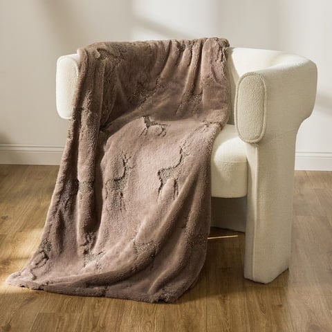 Deka s motivem jelenů 150 × 200 cm, šedohnědá