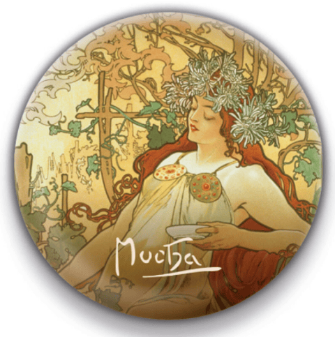 Magnet Alfons Mucha – Podzim, kulatý, 5 cm