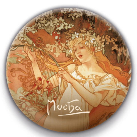 Magnet Alfons Mucha - Jaro, kulatý, 5 cm